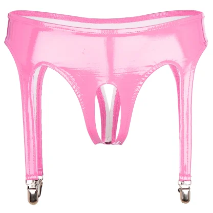 Shiny Open Crotch Thong with Clip Garter - Image 4