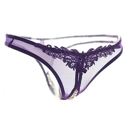 See-through Mesh Thong with Beaded Crotch - Image 7