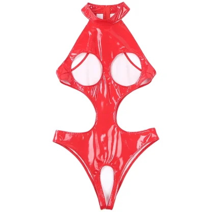 Cup Cutout Bodysuit with Halter Design - Image 3