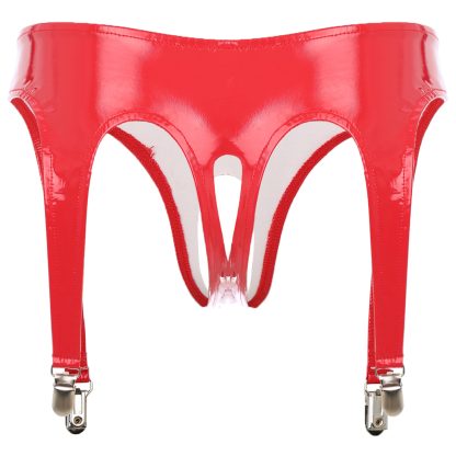 Shiny Open Crotch Thong with Clip Garter - Image 12