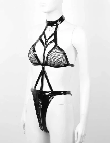 Strappy Halter Teddy with Zippered Crotch - Image 9