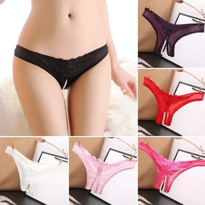 See-through Mesh Thong with Beaded Crotch - Image 13