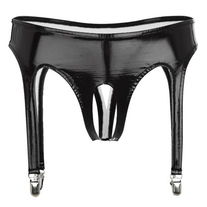 Shiny Open Crotch Thong with Clip Garter - Image 8