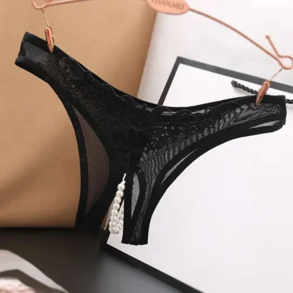 See-through Mesh Thong with Beaded Crotch