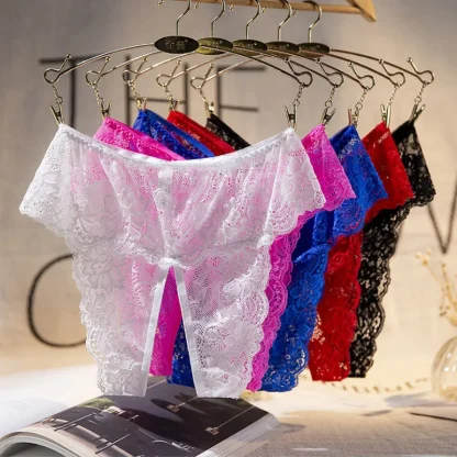 Crotchless Panties with Floral Sheer Lace - Image 11