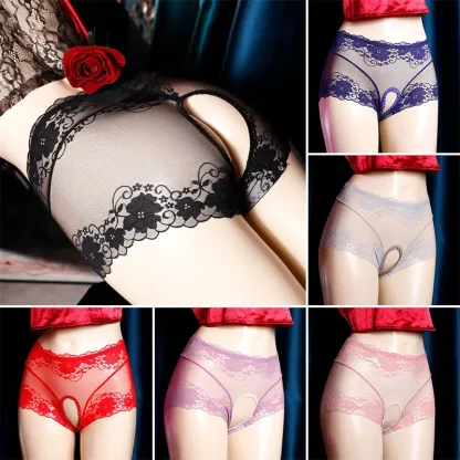 Ultra-thin Crotchless Panties with Floral Design - Image 13