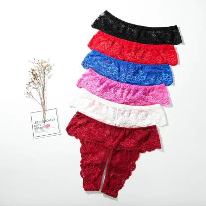 Crotchless Panties with Floral Sheer Lace - Image 10