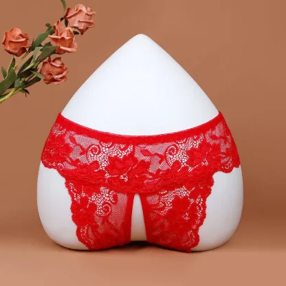 Crotchless Panties with Floral Sheer Lace - Image 3