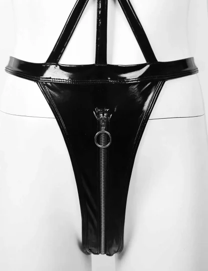 Strappy Halter Teddy with Zippered Crotch - Image 12
