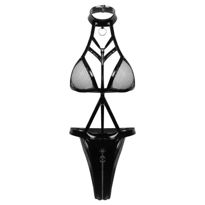 Strappy Halter Teddy with Zippered Crotch - Image 5