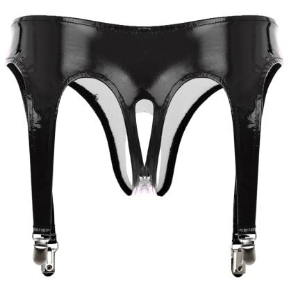 Shiny Open Crotch Thong with Clip Garter - Image 7