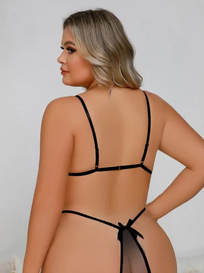 Plus Size Open Crotch Bodysuit with Lace - Image 2