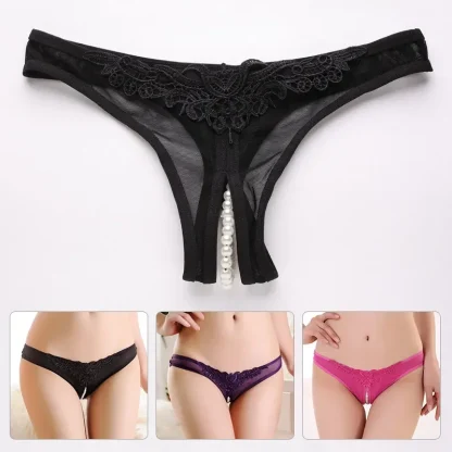 See-through Mesh Thong with Beaded Crotch - Image 14