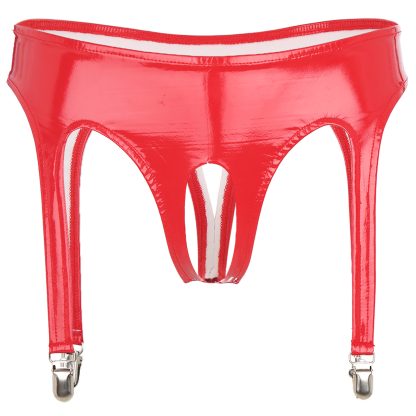 Shiny Open Crotch Thong with Clip Garter - Image 13