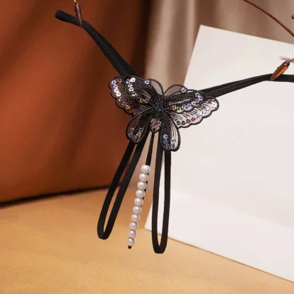 Beaded G-string with Embroidered Butterfly - Image 4