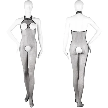 Halter Sheer Bodystocking with Open Cup - Image 15