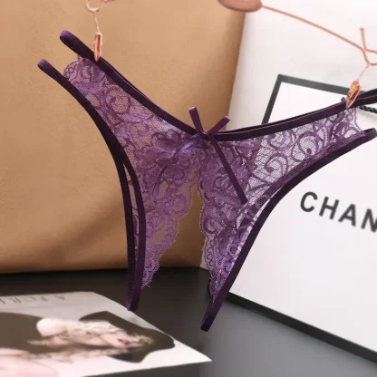 See-through Lace Thong with Open Crotch - Image 3