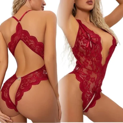 Alluring Open Crotch Bodysuit with V-neckline - Image 5