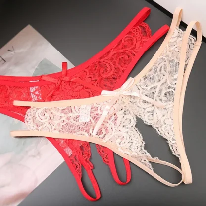 See-through Lace Thong with Open Crotch - Image 10