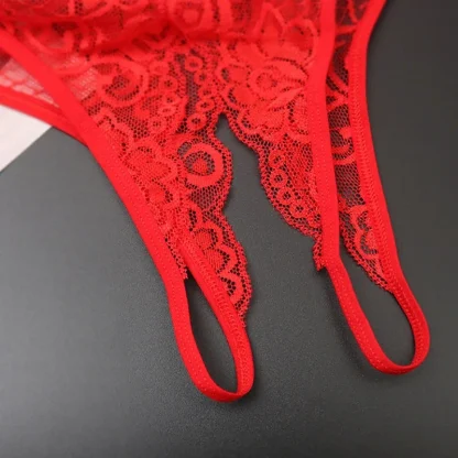 See-through Lace Thong with Open Crotch - Image 9